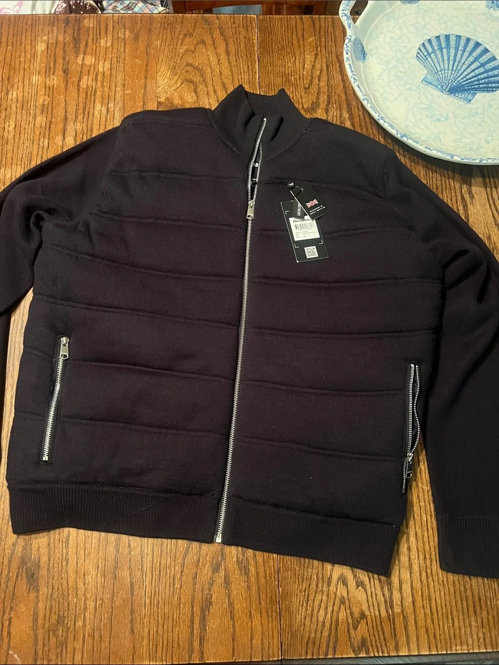 Threadbare Men's Navy Zip-Up Quilted Knit Marsden Sweater